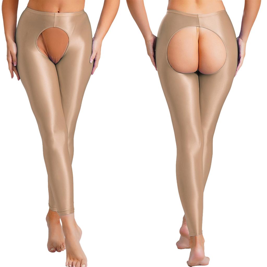 Женские глянцевые леггинсы с высокой талией, облегающие тайтсы со стратегическим отверстием, базовые брюки