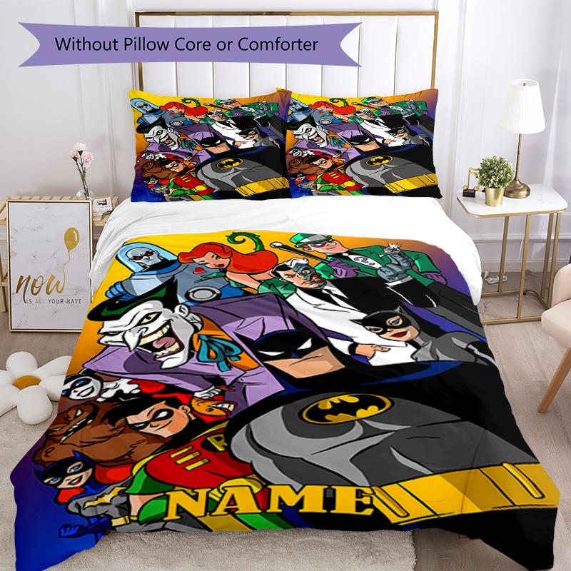 3pcs Custom Name Batman Bedding Set Duvet Cover Closure Includes 1 Duvet Cover & 2 Pillowcases, Soft and Comfortable for All Seasons.