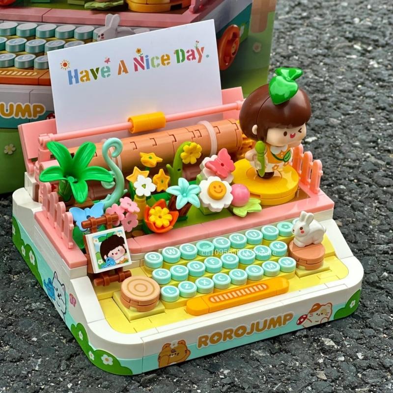 New Product Meat Sauce Flower Field Typewriter Building Blocks Kawaii Girl Decoration Decoration Ornament Festival Gift
