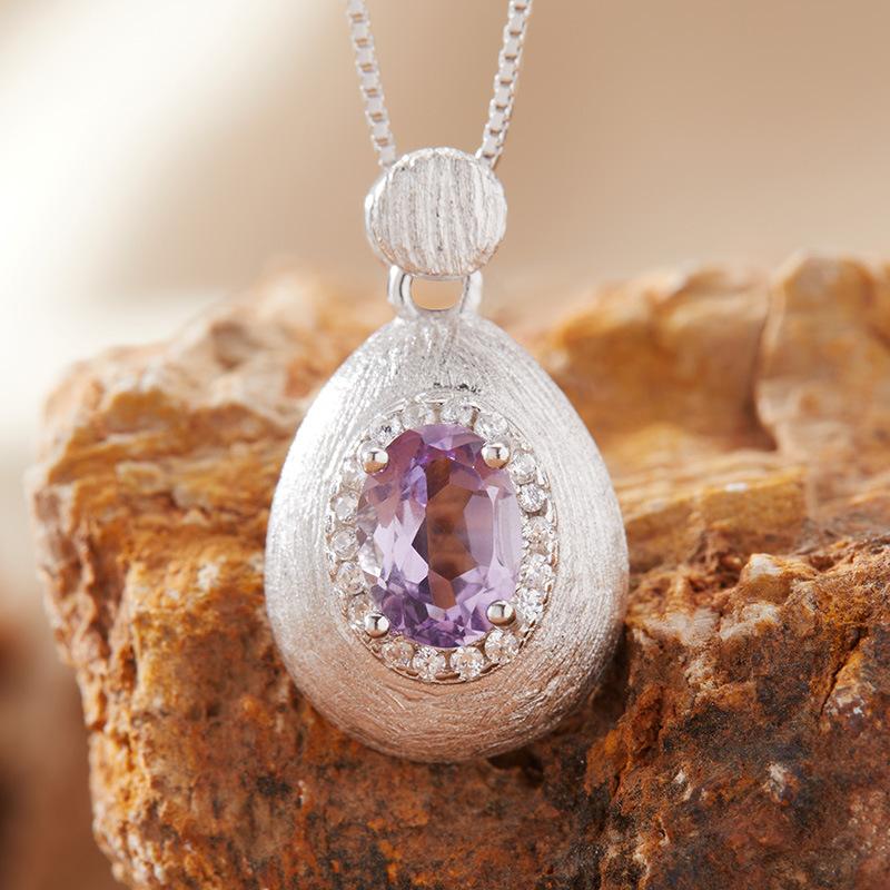 Натуральный аметистовый кулон-ожерелье женское S925 стерлинговое серебро матовое с танзанийским диопсидом топаз гранат цветной сокровище