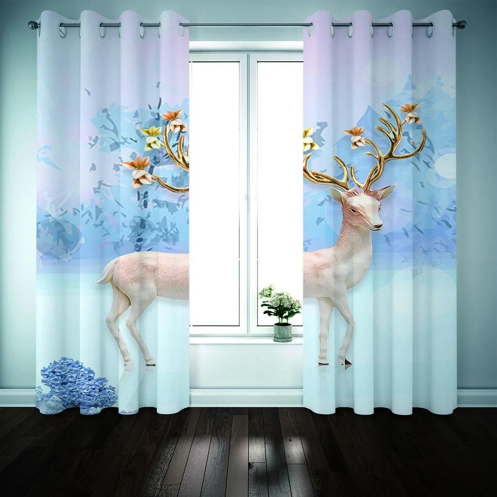 Олень в форме животного с узором, высокие затемняющие шторы, цифровой градиент, современный принт, занавеска для гостиной, спальни, домашний декор, драпировка