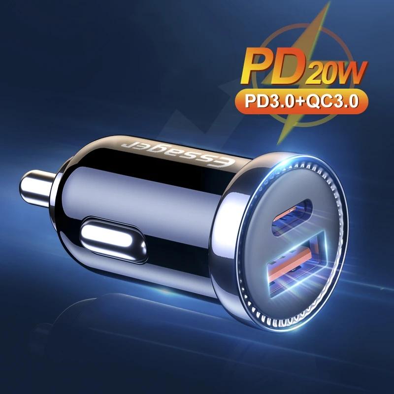 Essager Автомобильное зарядное устройство USB PD 20 Вт USB Type C для мобильного телефона, быстрая зарядка QC 3,0 для iPhone 14 Redmi Xiaomi Huawei, быстрая зарядка