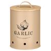 Beige Garlic Container with Bamboo Lid