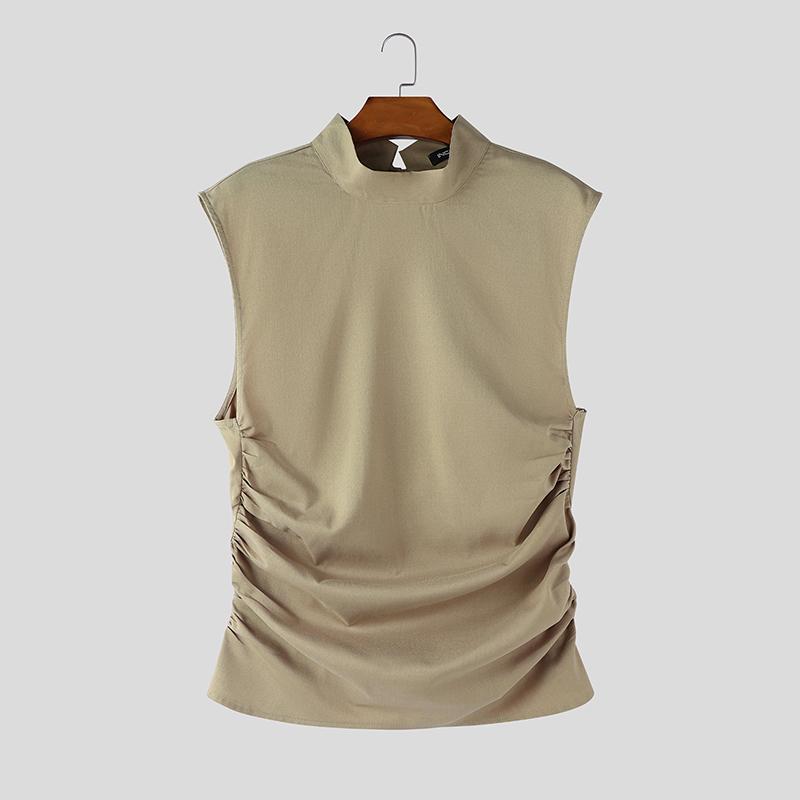 INCERUN Мужские облегающие повседневные майки без рукавов с воротником-стойкой и эластичной талией, скрученные