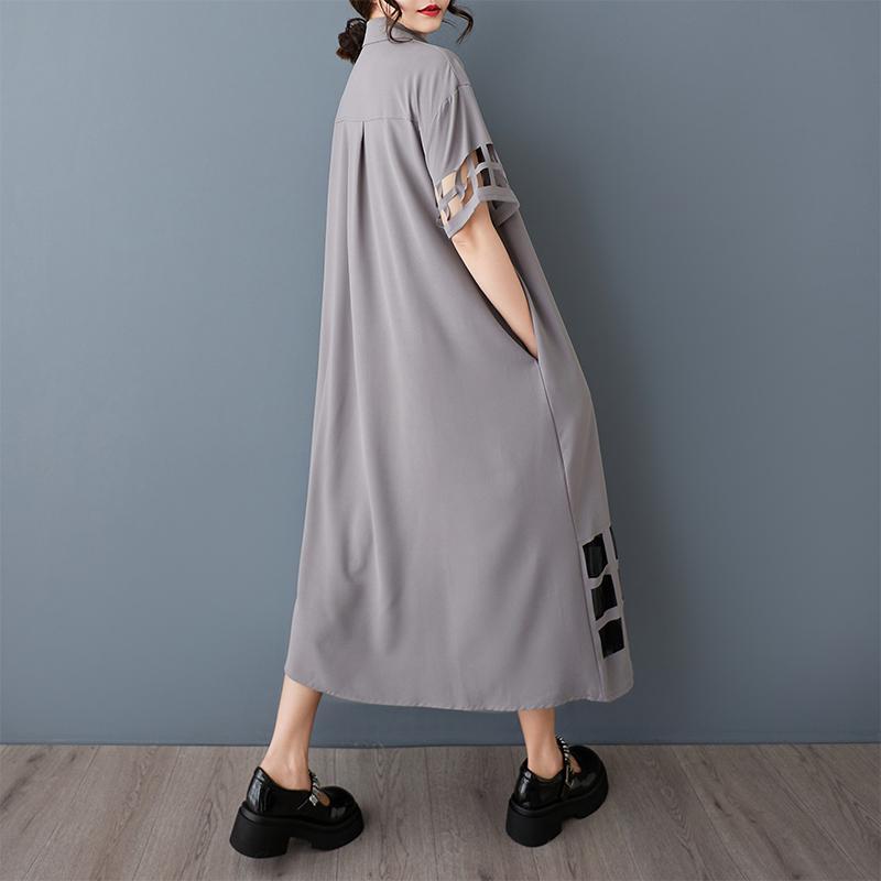 DIMANAF 2025 Весна Лето Платье-рубашка Большого размера Женское Повседневное Винтажное Длинное платье Свободное Базовое Ажурное платье