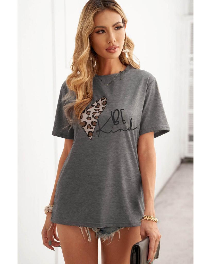 Azura Exchange Leopard Heart Shape Print Short Sleeve T-shirt