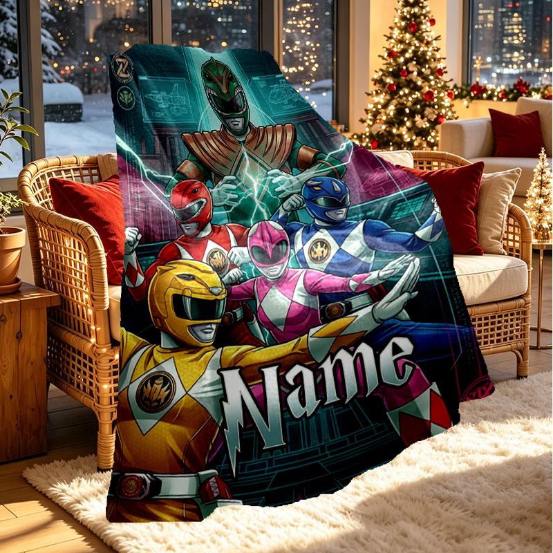 Custom Name Personalized Power Rangers Print Blanket, Home Decor, Bedroom, Sofa, Camping, Couch, Gifts for Birthday Christmas