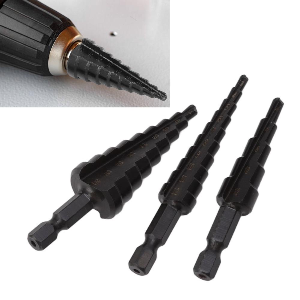 3pcs Precision Step Drill Bit Set Hex Shank Bearing Steel Step Drill Bit  Home Improvement