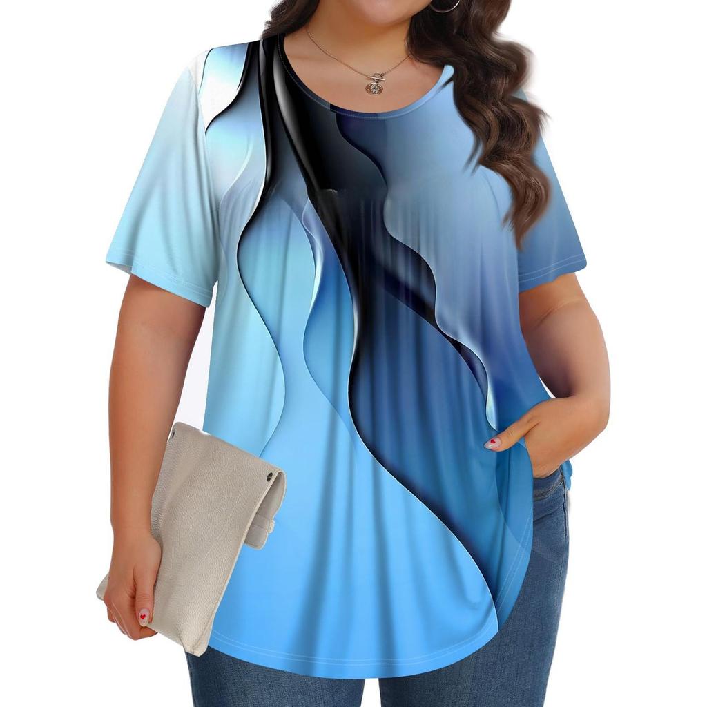 Летний топ с круглым вырезом и 3D-принтом, модная повседневная женская футболка с короткими рукавами
