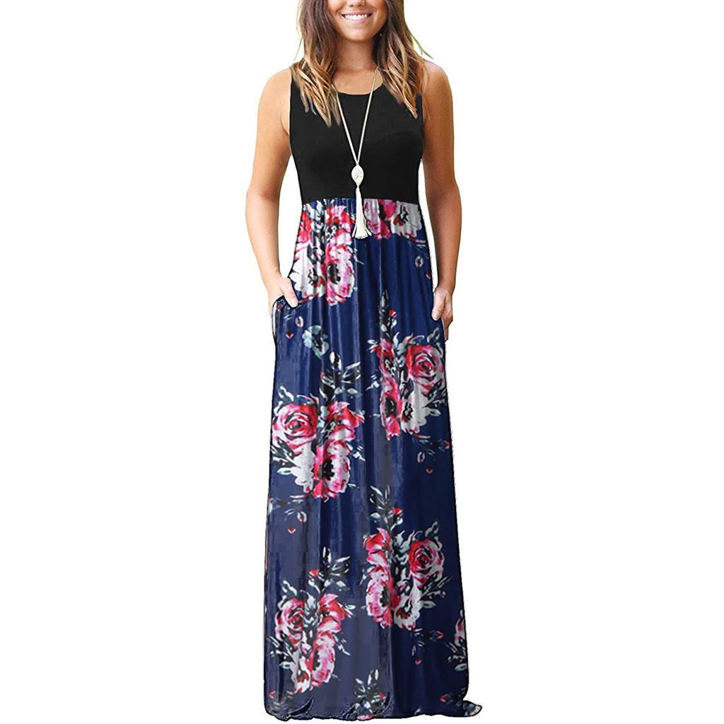 Women's Summer And Spring European And American Printing Pocket Drees