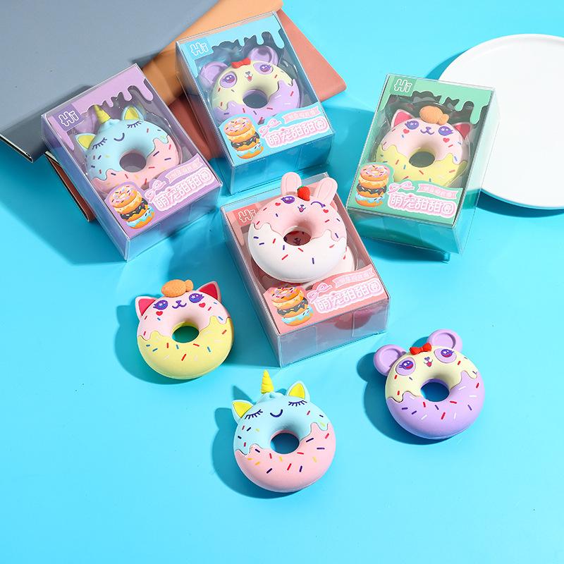Милая канцелярия Kawaii Милый питомец Увеличенный пончик Стирательная резинка, которую можно отсоединить Подарок для детского сада Ученик начальной школы Офис Школьные принадлежности