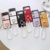 Cute Finger Ring Pearl Chain Phone Case For Samsung Galaxy Z Flip 4 3 Cover Cartoon Bear Ornaments Cases For Z Flip3 Flip4 5G