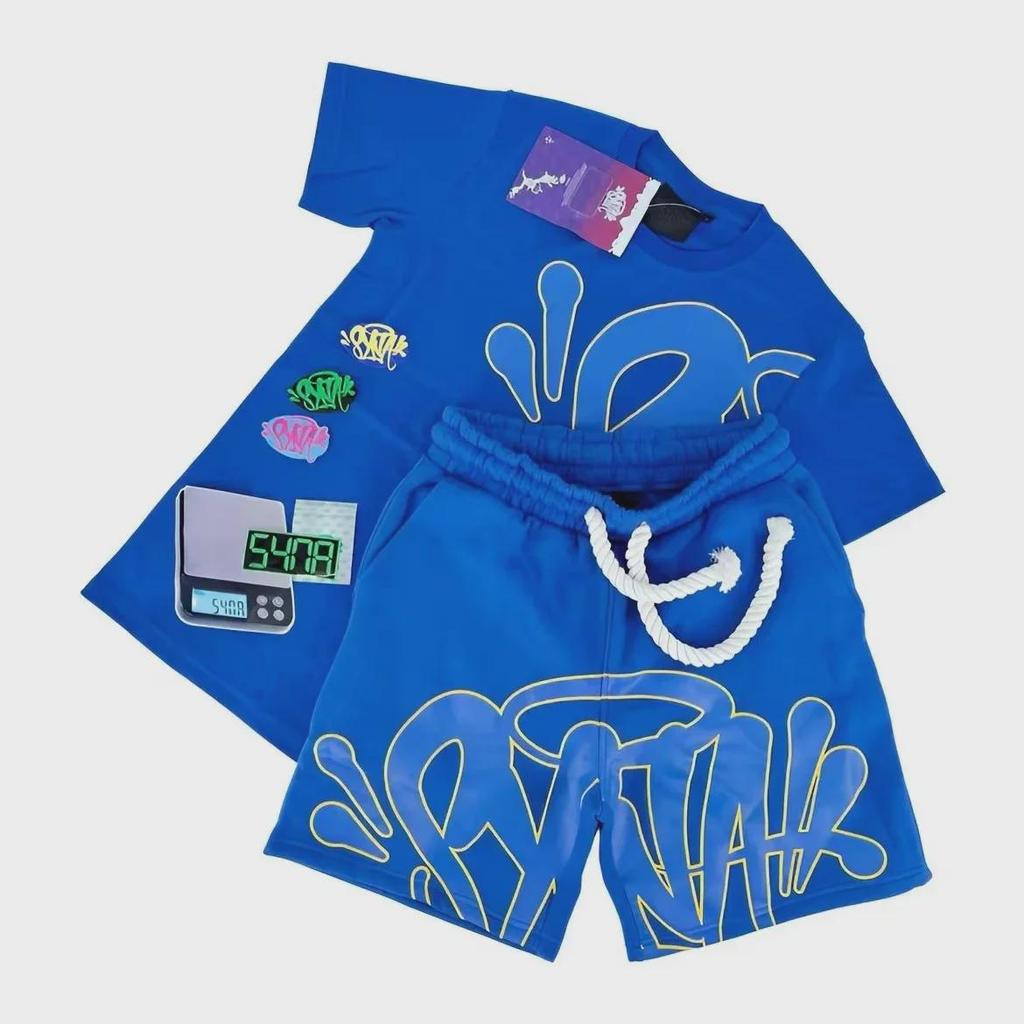 Мужской готический комплект из 2 предметов Y2K: Футболка с круглым вырезом и принтом в стиле хип-хоп + шорты с широкими штанинами на шнурке