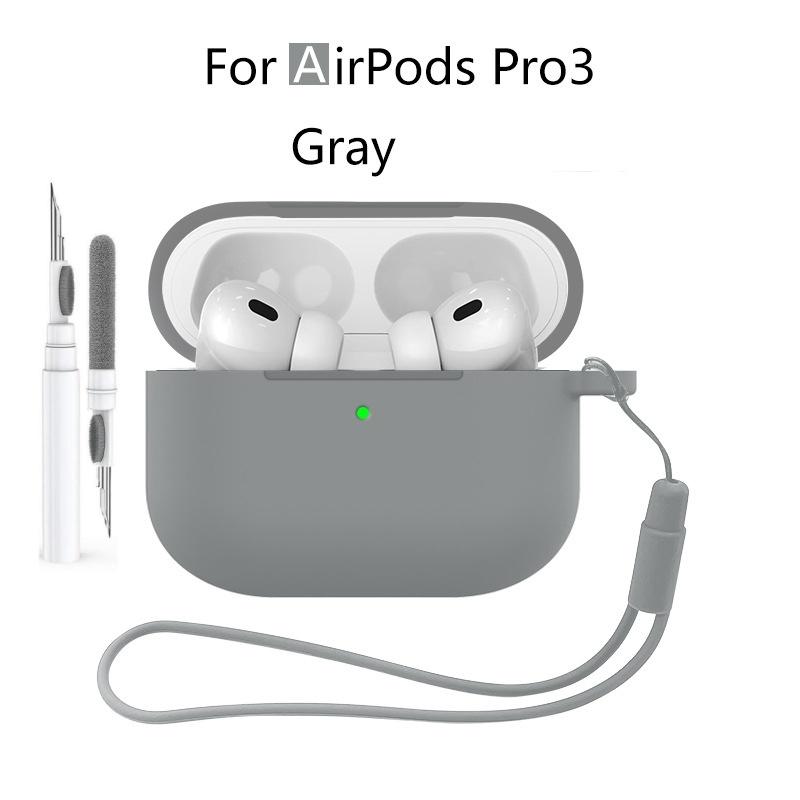 Новый 2025 Чехол для Apple Airpods Pro 3 Мягкий силиконовый Полная защитная крышка с чистящим набором и брелком для чехла Airpods Pro 3