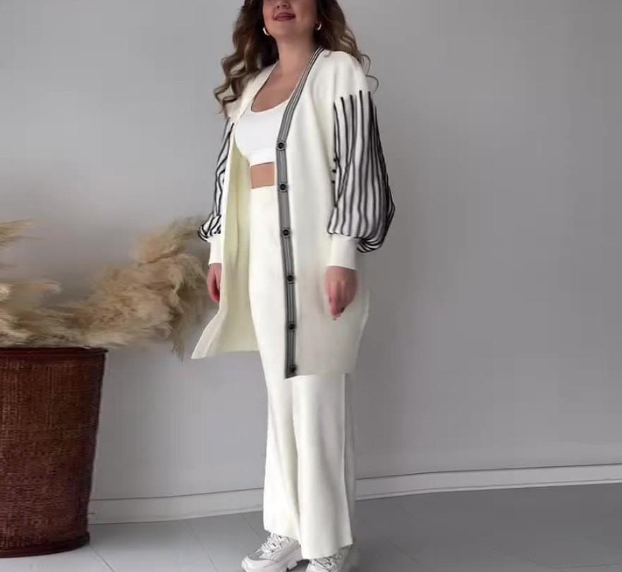 В наличии 2025 Осень/Зима Европейская и Американская Мода Полосатый Повседневный Ленивый Стиль Комплект