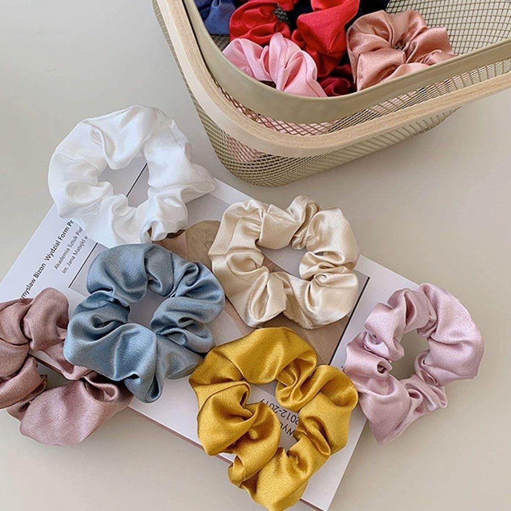 Сплошные цветные резинки для волос, имитация шелковых эластичных резинок для волос, мягкое кольцо для волос для девочек