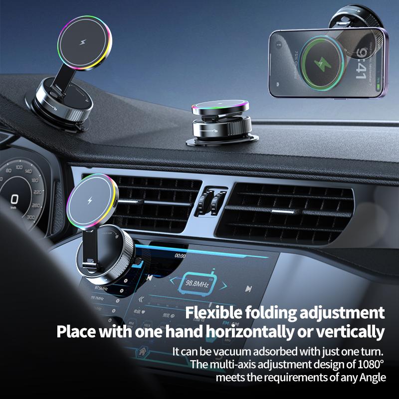 K3 vacuum magnetic car phone holder wireless rechargeable live streaming cooling phone holder suction cup car phone holder.
