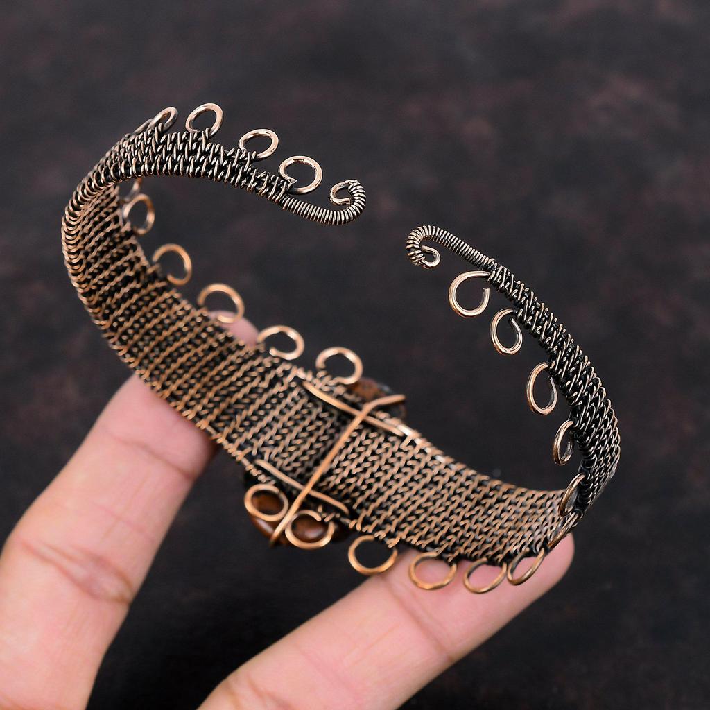 Браслет из красного дерева с обсидианом, медная проволока, браслет-манжета, драгоценный камень, регулируемый браслет, браслет ручной работы, дизайнерские медные украшения, свадебный подарок