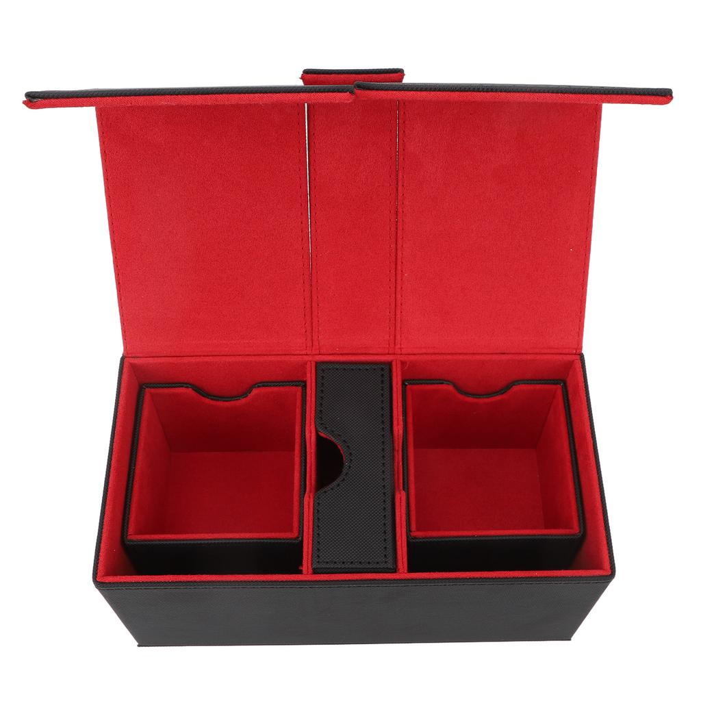 Card Deck Box with 3 Drawers Large Capacity Magnetic Closure PU Leather Game Card Storage Box for Holding Over 200 Cards