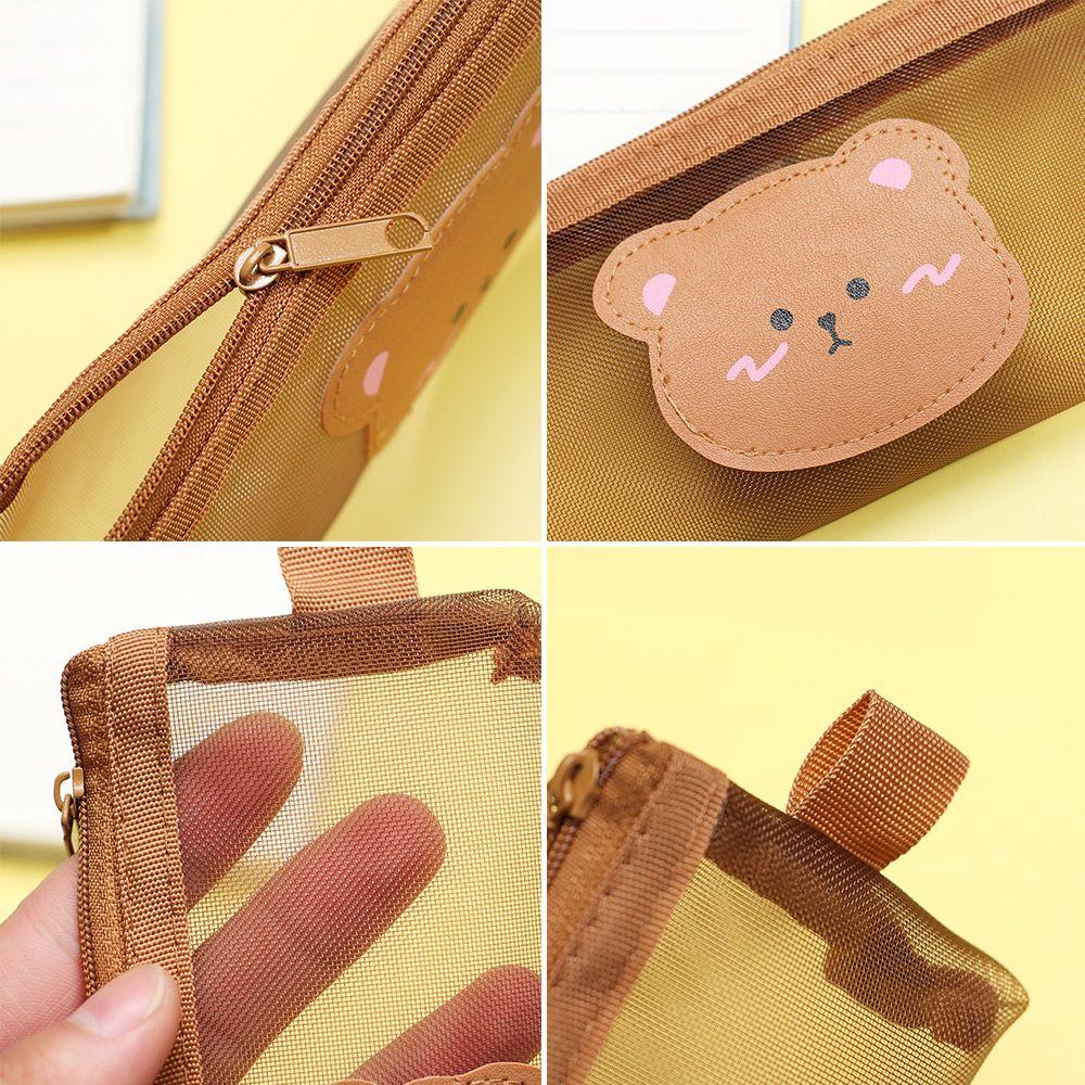 Bear Brown Kawaii Storage Bag Pouches Stationery Mesh Pencil Case Student Pencil Bag