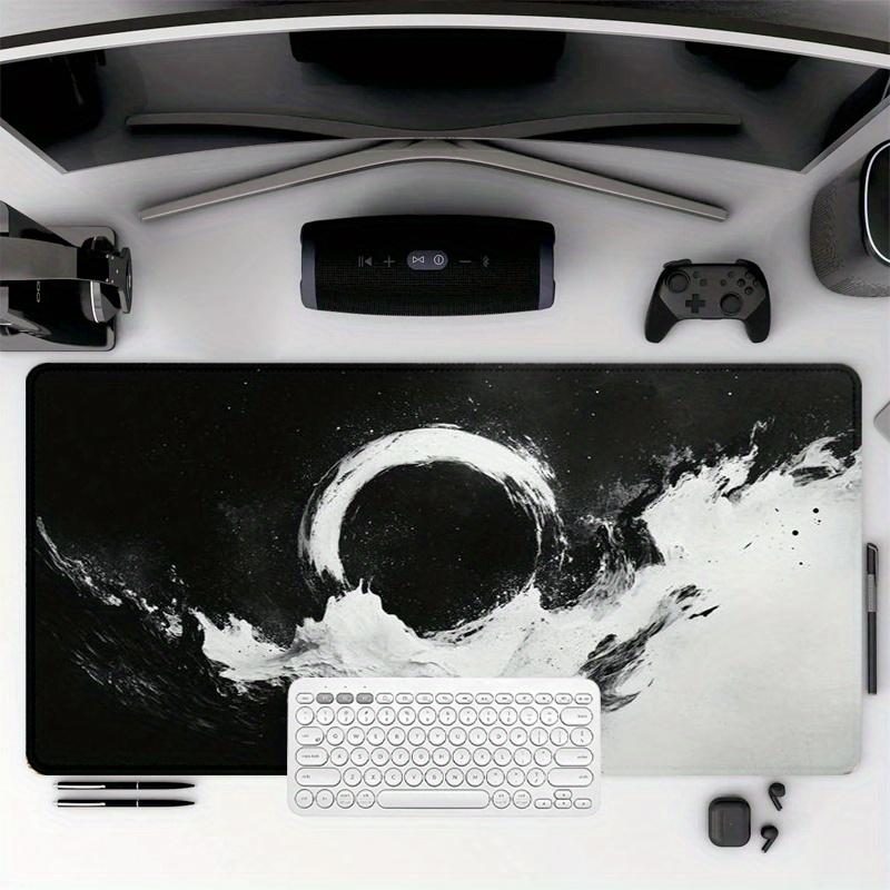 Mouspad Large Black and White Wave Gaming Mouse Pad Desk Mat for Full Keyboard Coverage Gamer Room Decoration Office Desk Pad