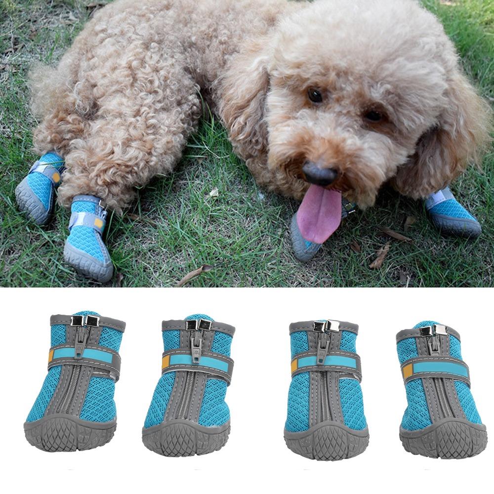 4pcs Mesh Holes Dog Booties Non Slip Sole Pet Paw Covers Small Dog Use Dog Shoes All Season Use