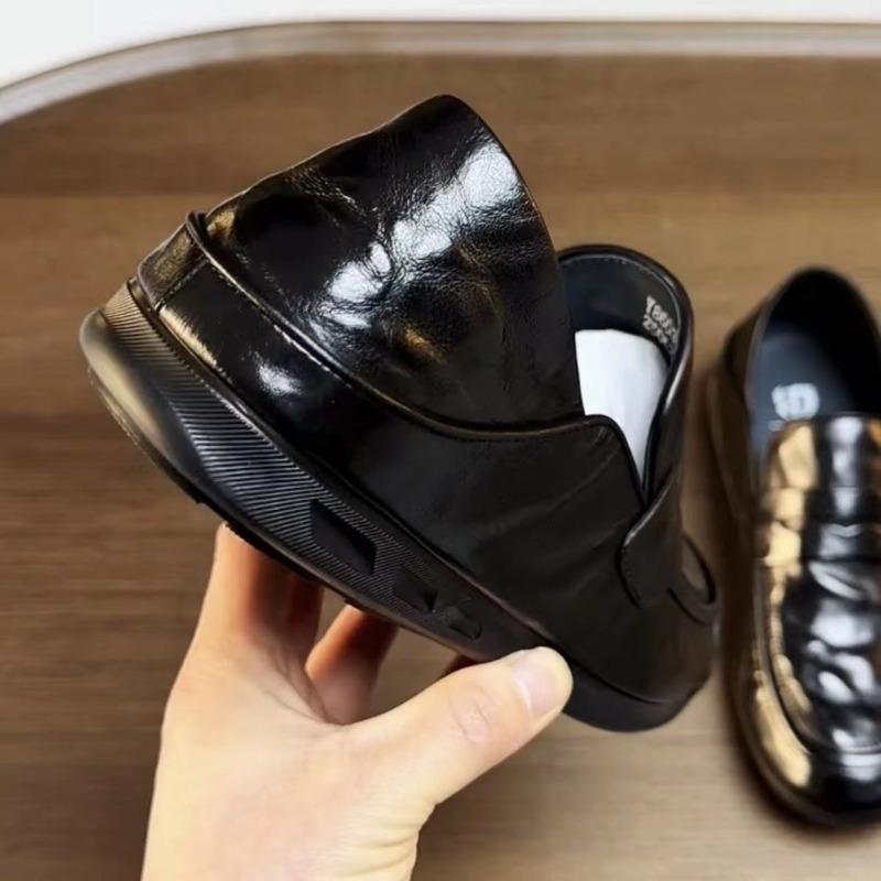 Spring New Hand-grabbed Cowhide Business Casual Men's One-pedal Leather Shoes Soft Sole Glue-free Doudou Shoes Tide