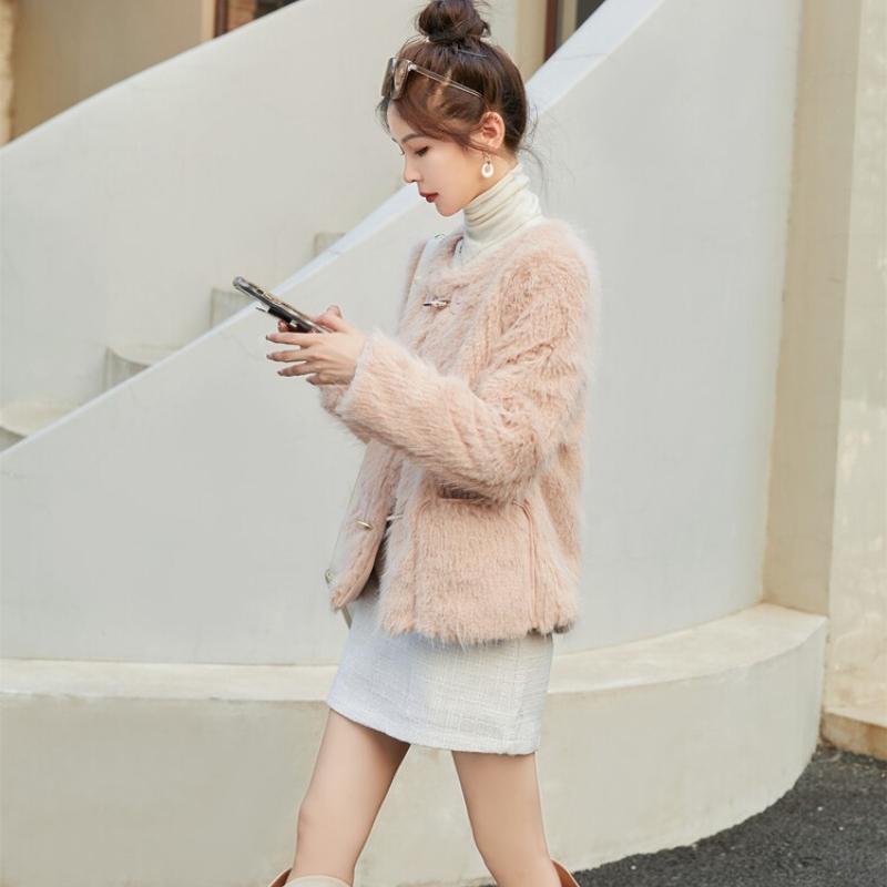 Зимнее новое стильное пальто из лисьего меха, цельное женское замшевое пальто с роговыми пуговицами, теплое пальто