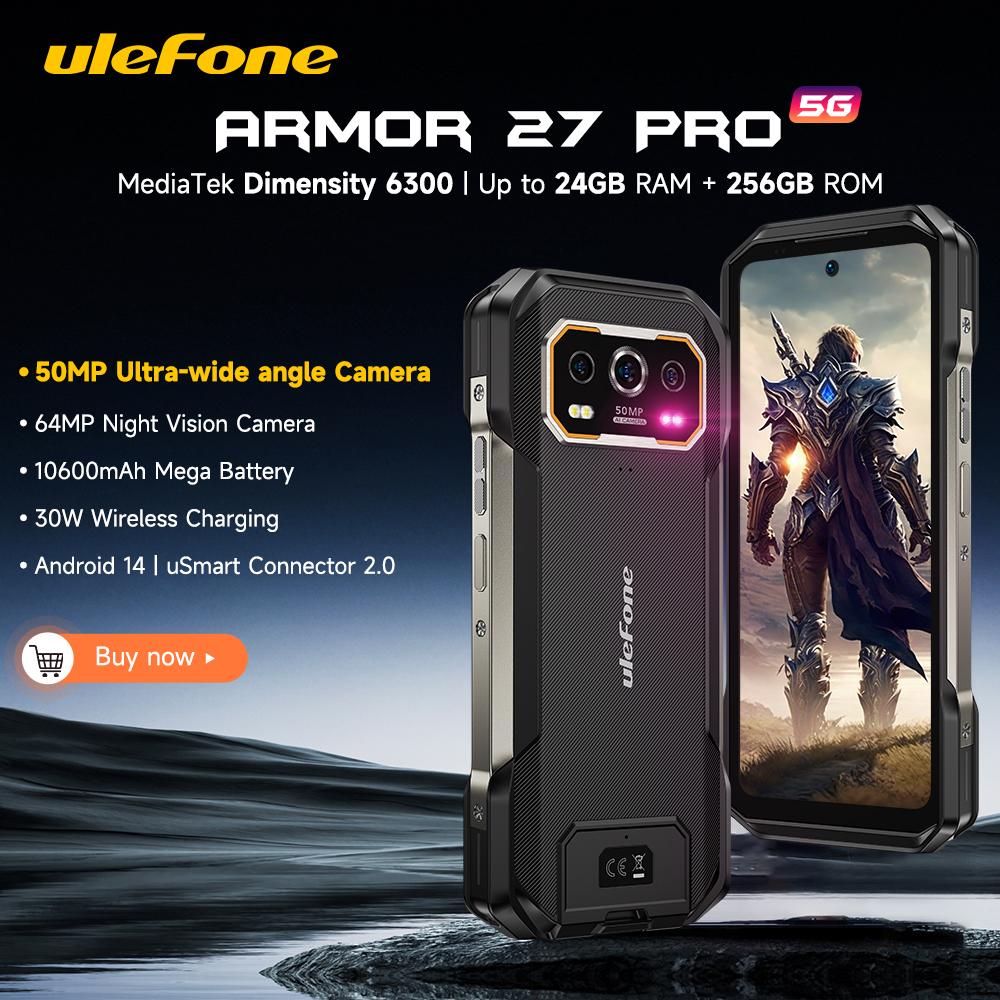 Ulefone Armor 27 Pro 5G Защищенный телефон 10600 мАч Смартфон 50 МП Камера 64 МП Ночная съемка Android 15 До 24 ГБ + 256 ГБ NFC Мобильный телефон