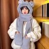 Scarf, Female Winter Bear with Hat, Korean Version of Cute Winter Integrated Thermal Gloves, Three Plush Scarves