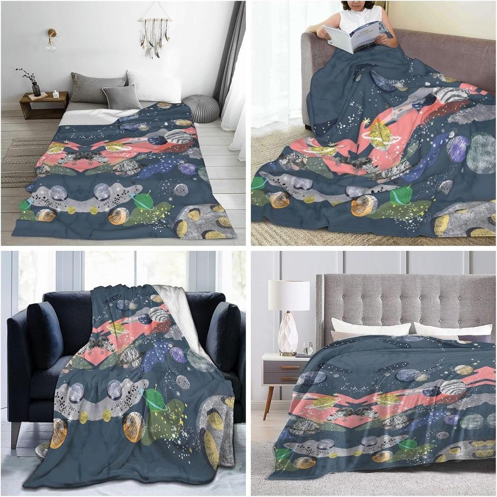 Outer Space Planet Galaxy Print Flannel Blanket Universe Star Soft Warm Throw Blanket Sofa Bed Kids Astronomy Home Decor Gift
