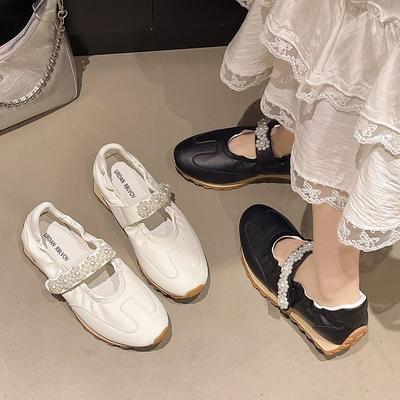 Версия из овчины~ Модные повседневные универсальные спортивные жемчужные балетки для тренировок, внутренняя высота увеличена, на липучке, с мелким вырезом, одинарные туфли женские