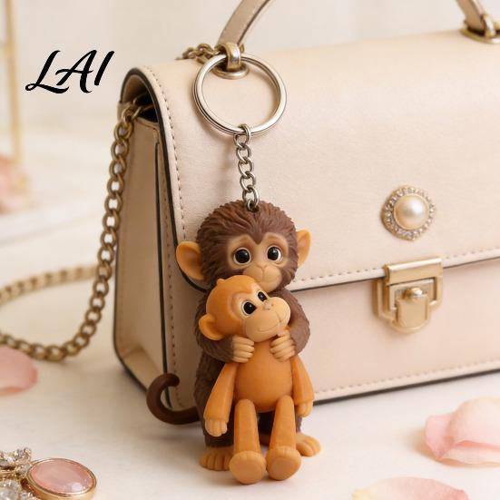 Durable Everyday Keychain 3D Monkey Cute Holding Plush Toy Gift for Lovers