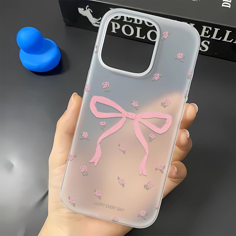 Pink Bow Pattern Phone Case For IPhone 17 16 13 15 11 12 14 17 Pro Max Air 7 8 Shockproof Transparent Cover Silicone Soft Funda