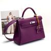 Silver Buckle Bag With Wide Shoulder Straps TOGO Head Layer Genuine Leather Silver Buckle Mesh Red Sea Anemone Purple Women's Bag