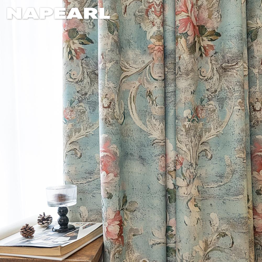 1 шт. NAPEARL Французский идиллический стиль Блэкаут Шторы Синий фон с принтом пионов Плотные шторы для спальни гостиной окна для домашнего декора