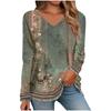 Womens Long Sleeve Tops V Neck Shirts Casual 3D Flower Print Basic Trendy Tee Blouses Fall Tunic Outfits Fitted T Shirts