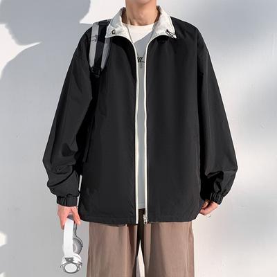 Новая двусторонняя куртка, Новая весна и осень, Универсальный трендовый бренд, Воротник-стойка, Свободный и простой, Нейтральная парная повседневная