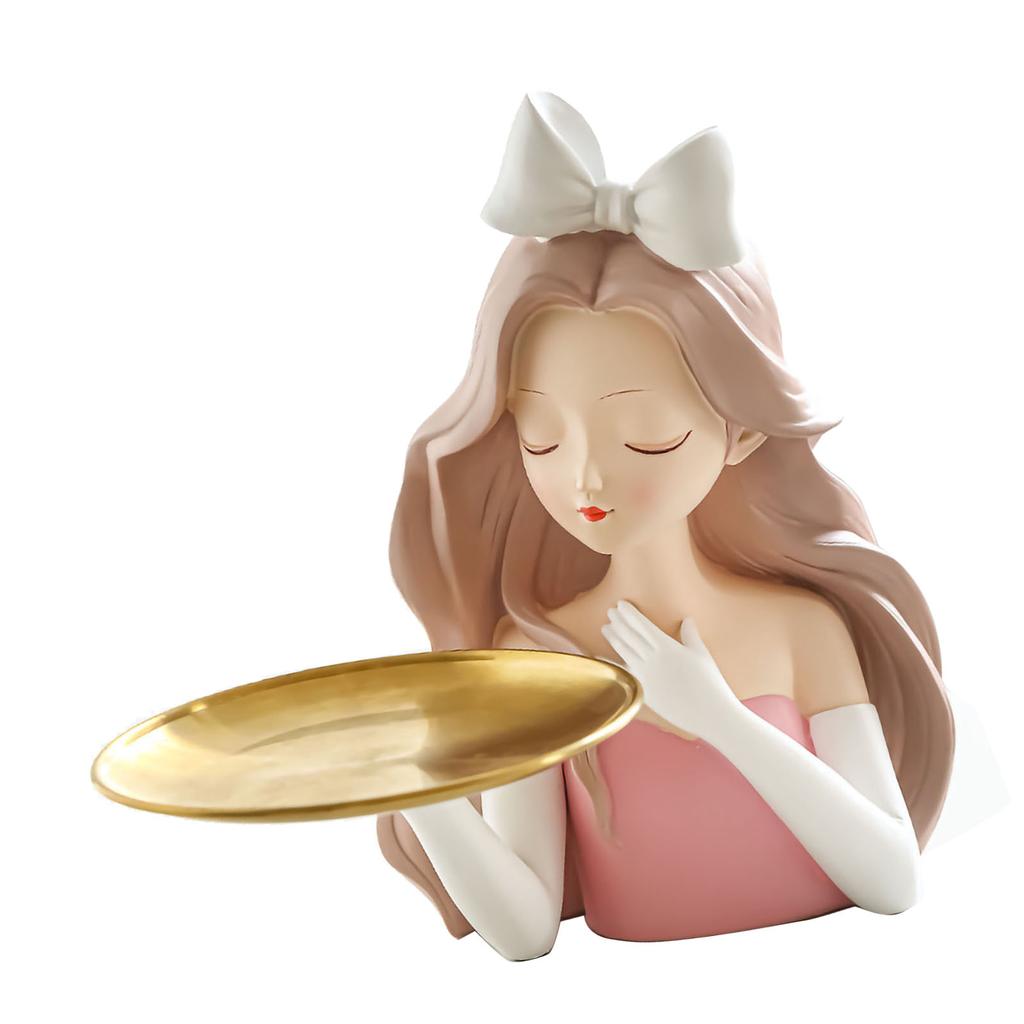 Entrance Storage Decoration Girl Sculptures Porch Decor Tray for Living Study Bedroom Bowknot Girl