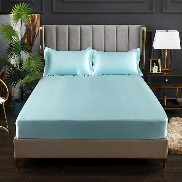 Bed Sheet Home Textile Three-piece Set Home High-end Solid Color Satin Silk Bed Sheet Mattress Cover Elastic Band Bed Sheet Bedding