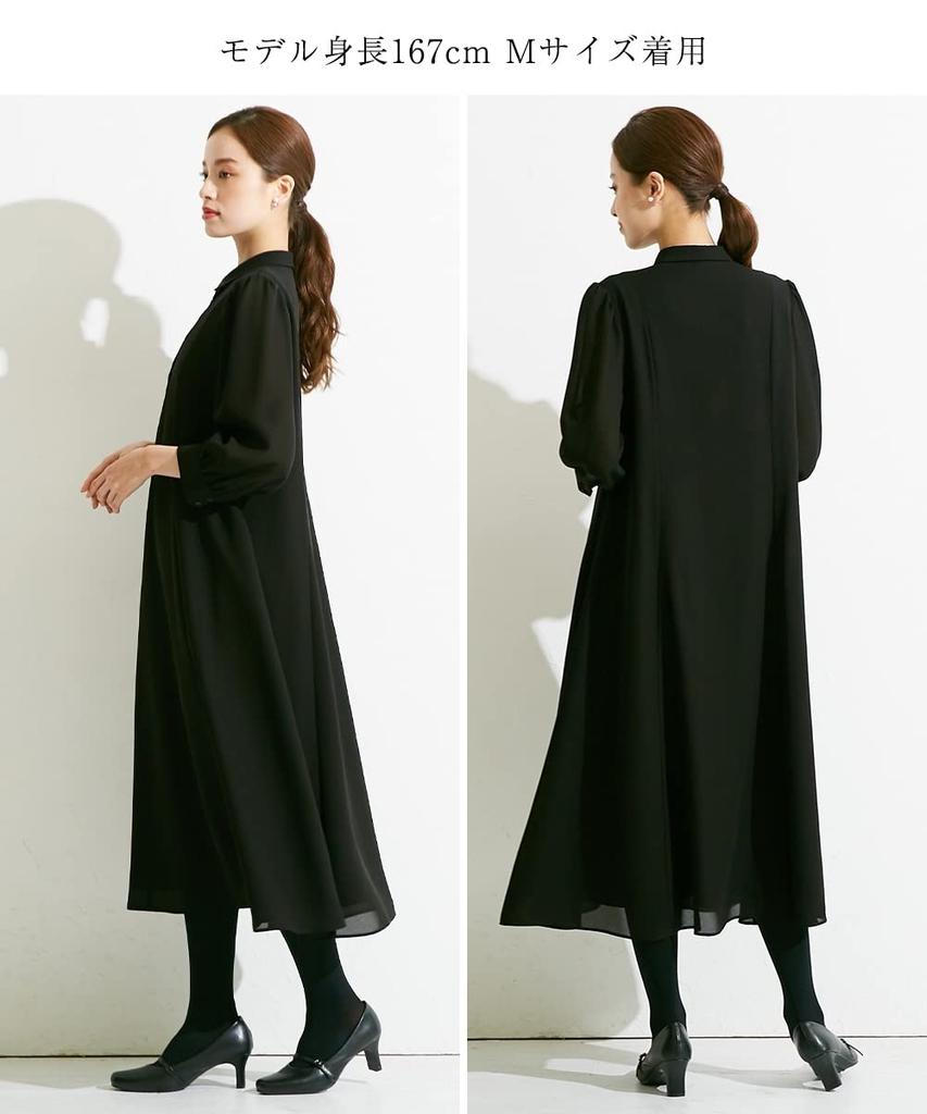 Washable Front Lace Switching Dress Made of Japanese Fabric Sizes Black 3L [Nissen] [Mourning/Formal Clothes] <Callarus> Wrinkle-proof <Large