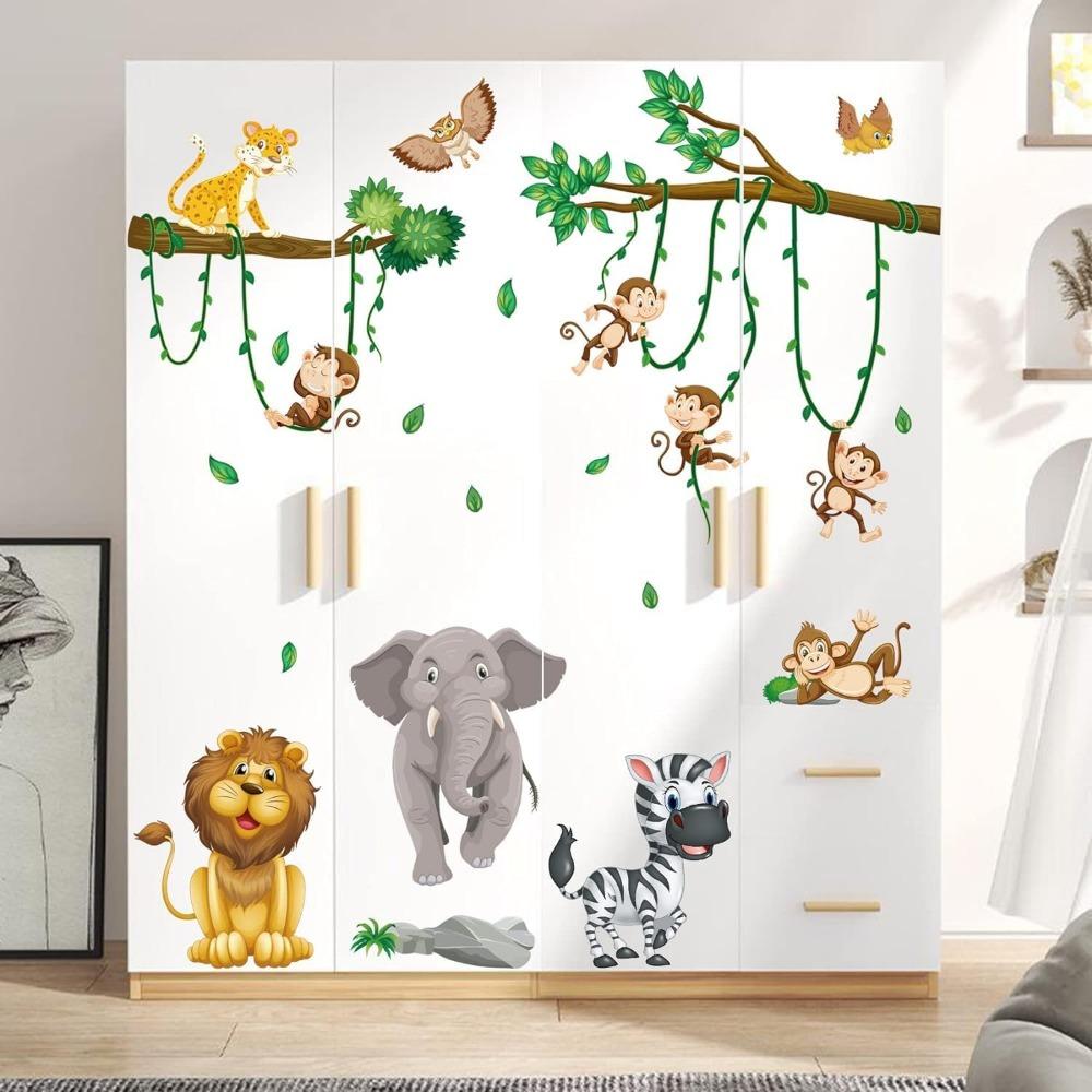 Jungle Animal Tree Vine Wall Stickers Children's Room Animal Boys and Girls Baby Room Bedroom Wall Decoration