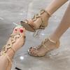 Summer New Rhinestone Buckle Strap Gemstone Gold Chain High Heels Women's Outer Wear Crystal Heel Sandals