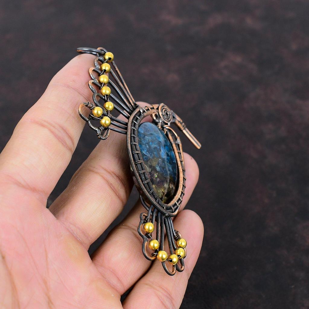 Подвеска с арбузом и турмалином, медная проволока, обернутая подвеска, драгоценный камень, птица, ювелирные изделия, подвеска ручной работы, очень красивые медные украшения, подарок на годовщину