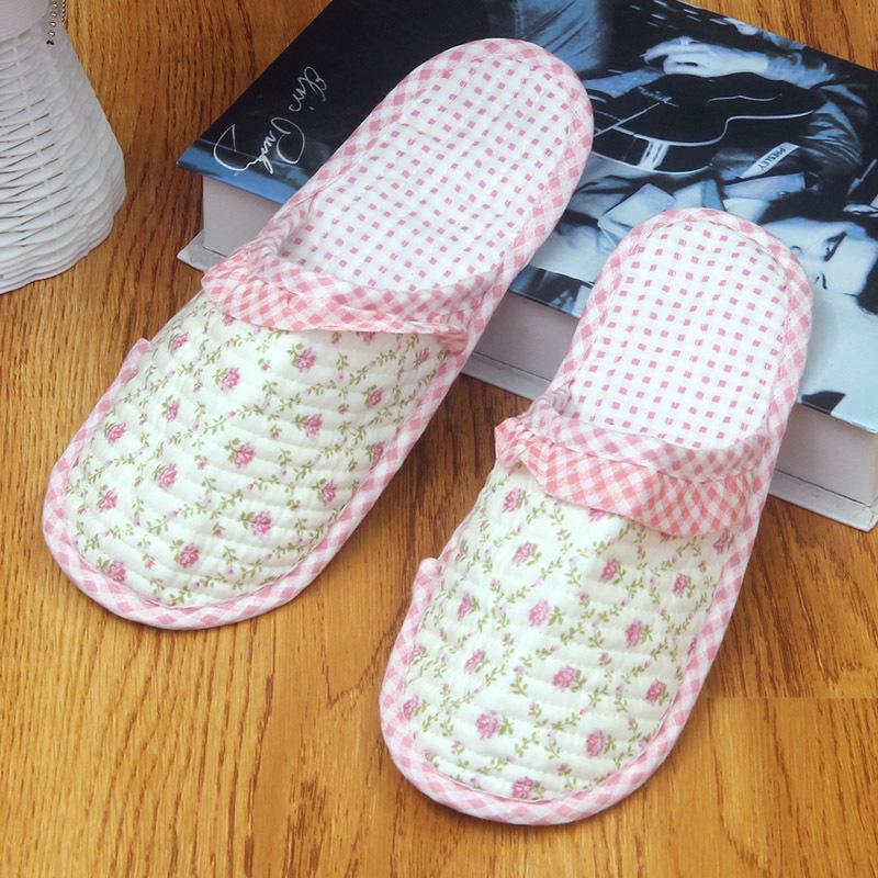 Пасторальные женские стеганые хлопковые тапочки: Мягкие, Бесшумные, Дышащие, С закрытым носком, Тонкая подошва