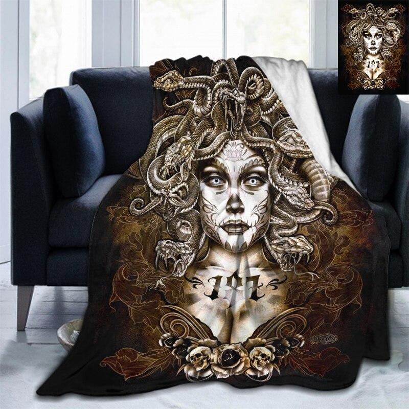 Мягкое фланелевое одеяло с черепом Сатаны и котом, всесезонное легкое теплое одеяло для гостиной/спальни