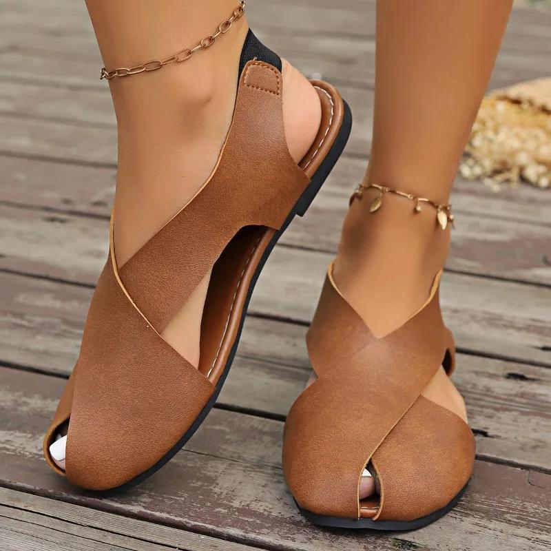 Женская обувь Женские босоножки со шнуровкой и манжетами Новые повседневные сандалии с открытым носком Женские летние сандалии больших размеров Бестселлер Плоские сандалии