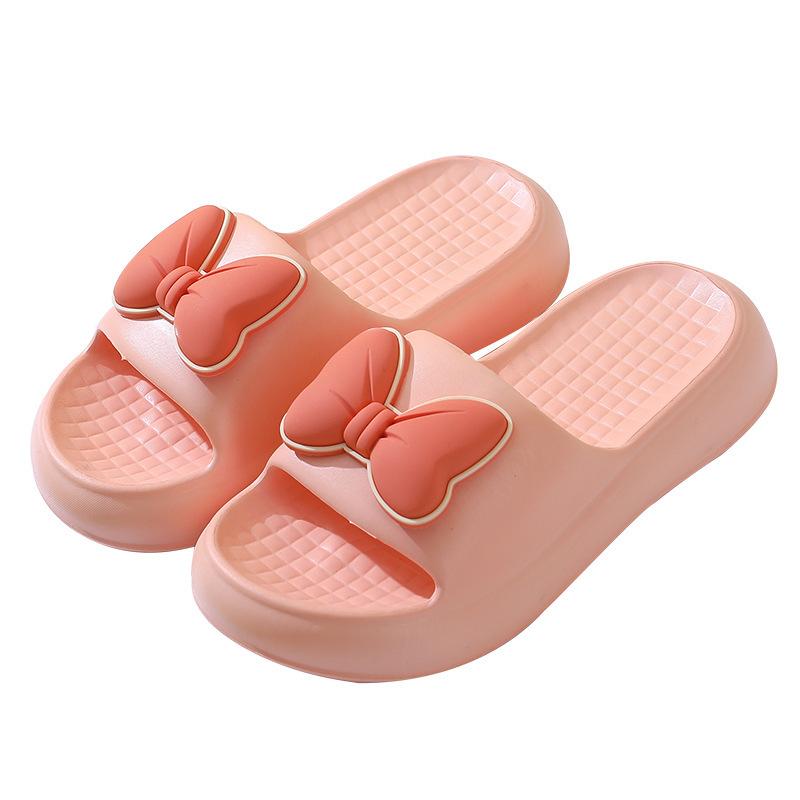 Женские весенне-летние мягкие толстые домашние тапочки, повседневные однотонные нескользящие тапочки с бантом, размеры 38-41
