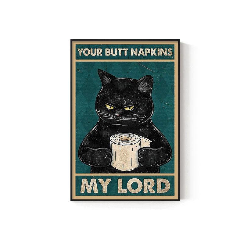 Ретро Мультяшный Кот Холст Картина Ванная Туалет Постер Туалет Детская Комната Декор Картина для Современной Гостиной Азиатский Стиль Домашний Декор