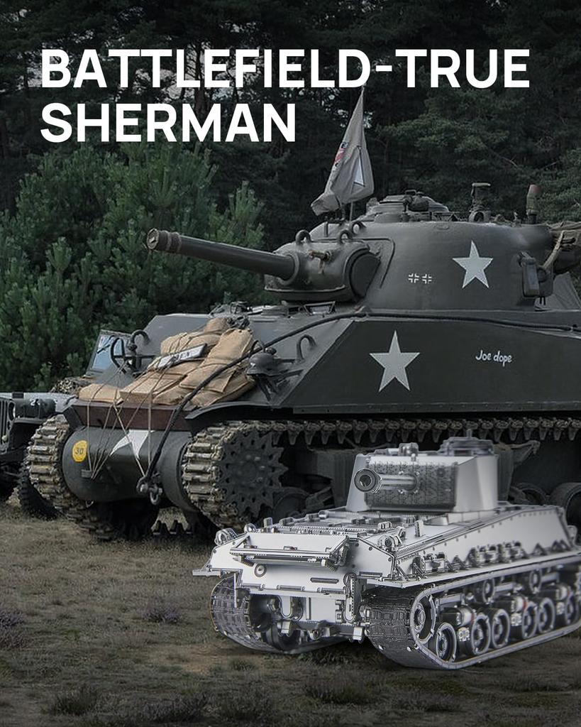 3D-пазл Piececool Средний танк M4 Sherman, сборка без клея, сложность 4 звезды, подходит для взрослых, коллекционный (металл) - Обязательно, - Уровень